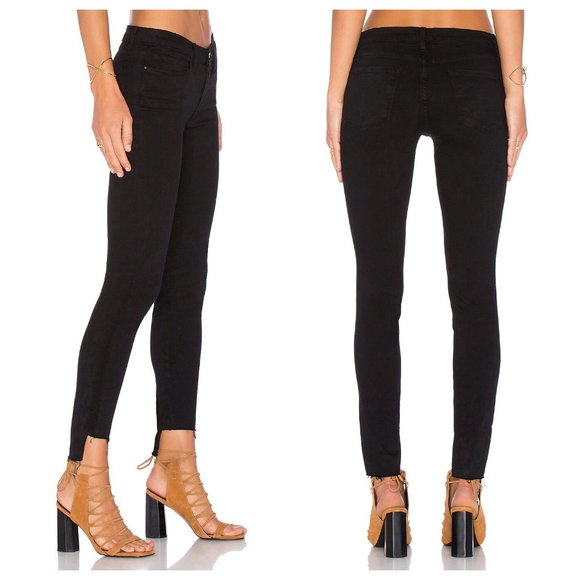 Frame Womens Le Skinny de Jeanne Jeans Raw Stagger Crop Mid Rise Black size 25 - Picture 3 of 16